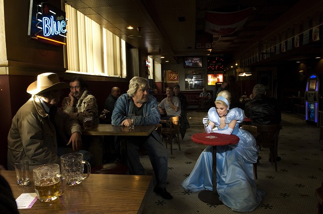 cinderella at the bar Dina Goldstein Photographs Fallen Princesses of Disney Fairy Tales! Snow White, Cinderella, Sleeping Beauty, & MOAR!