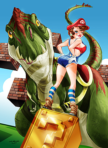 Pin Up Party. mario pin-up yoshi lartist