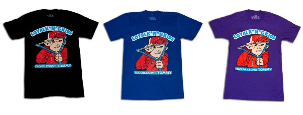 troublesome tommy loyalkng tshirt line1 1024x389 Loyal K.N.Gs Tribute to 1980s Garbage Pail Kids w/ Troublesome Tommy T shirt! Make Trouble, Not War!