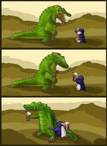 kujidabu penguin aligator milkshake all 3 on flickr 2 Milkshake All 3 by Kujidabu! Reptile Monster Vs. Penguin w/ Milkshake    Who Will Win!?