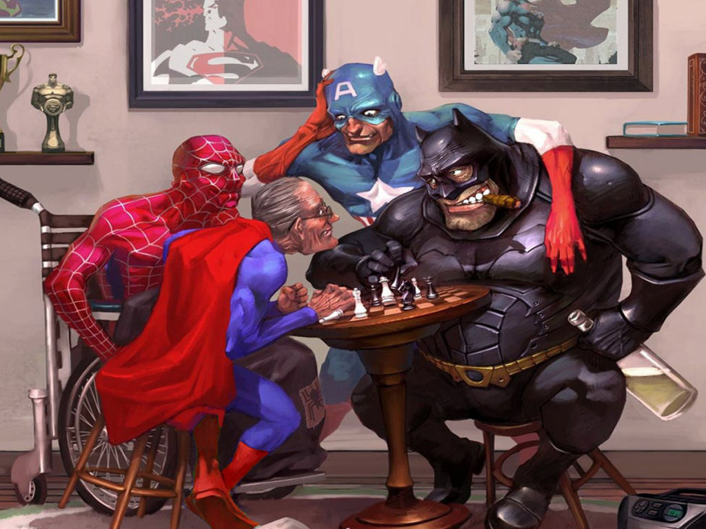Superhero Retirement Home Painting w/ Old Superman, Spiderman, Captain 