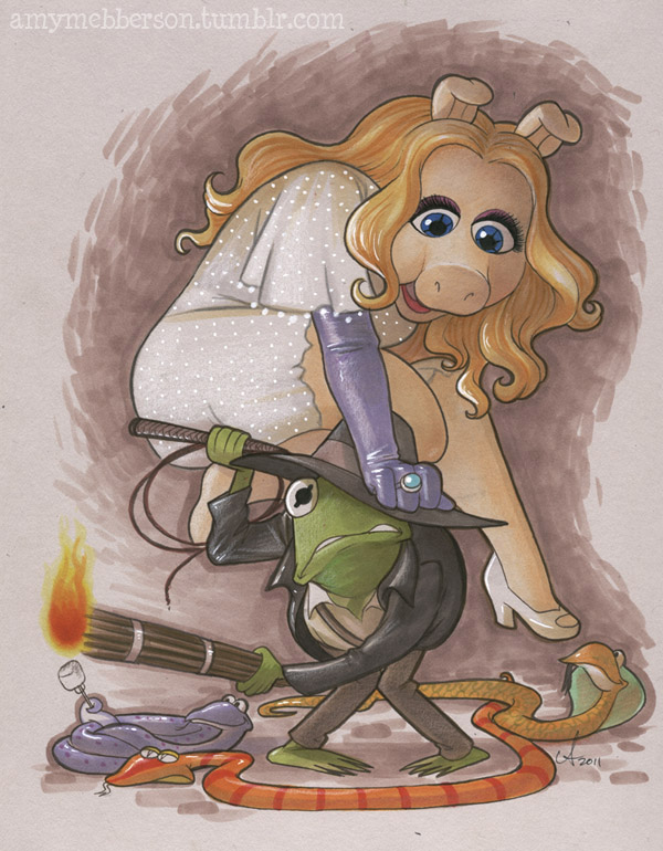 Amy-Mebberson-indiana-frog-mimi-na-muppets-piggy-kermit-the-frog-heroescon-copic-color-pencil.jpg